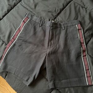 H&M Men's Black Shorts with Burgundy and White Stripes